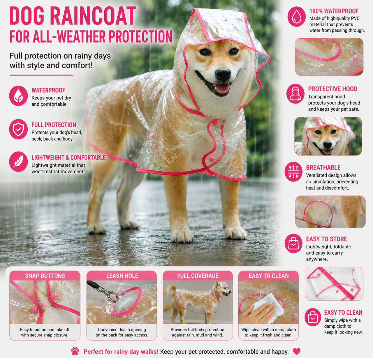 Transparent Waterproof Dog Raincoat