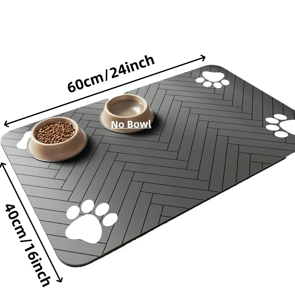 Absorbent Pet Mat with Rubber Backing, Quick-Drying and Waterproof for Food and Water Bowls.