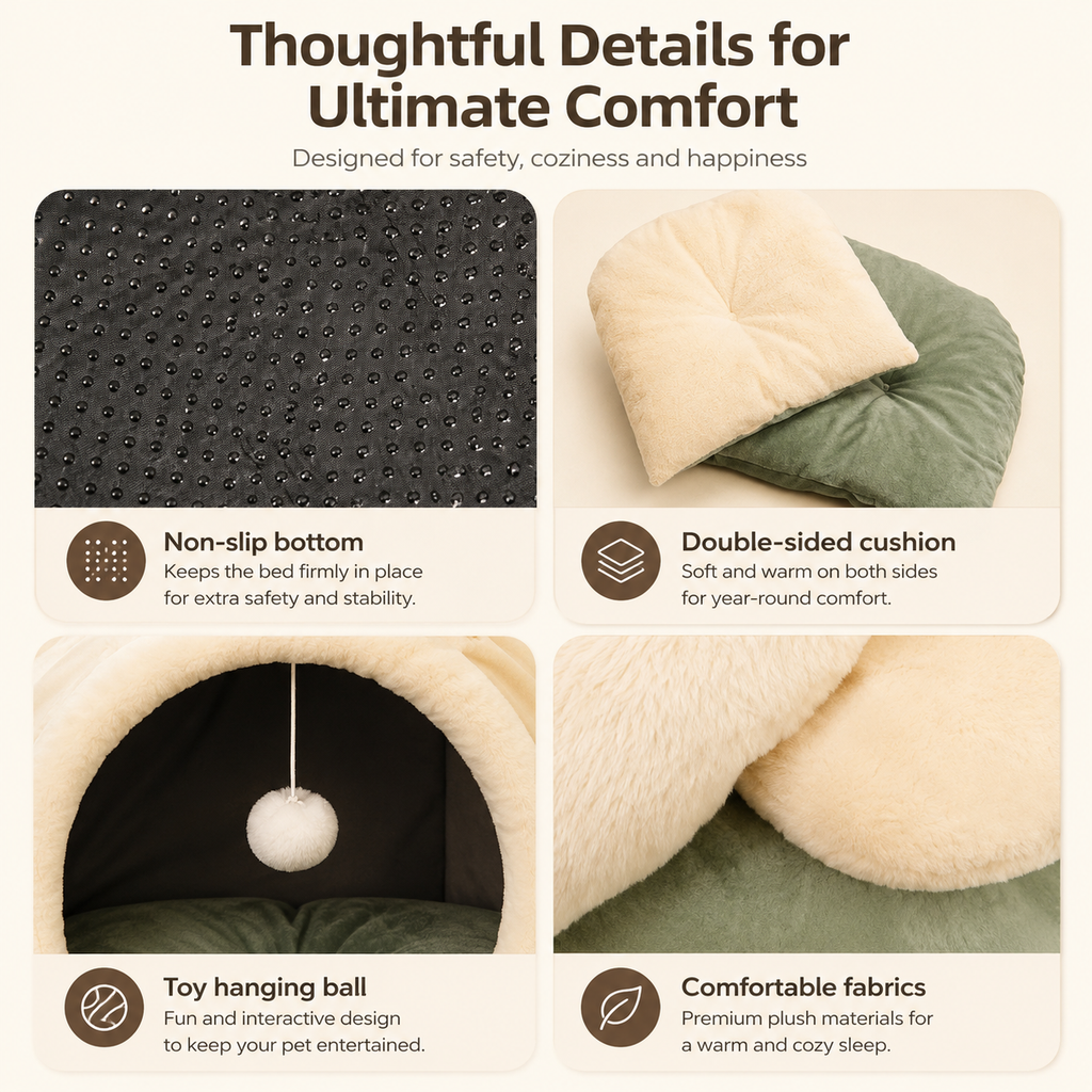 Cozy Pet Cave Bed – Soft & Warm Hideaway for Cats & Small Dogs