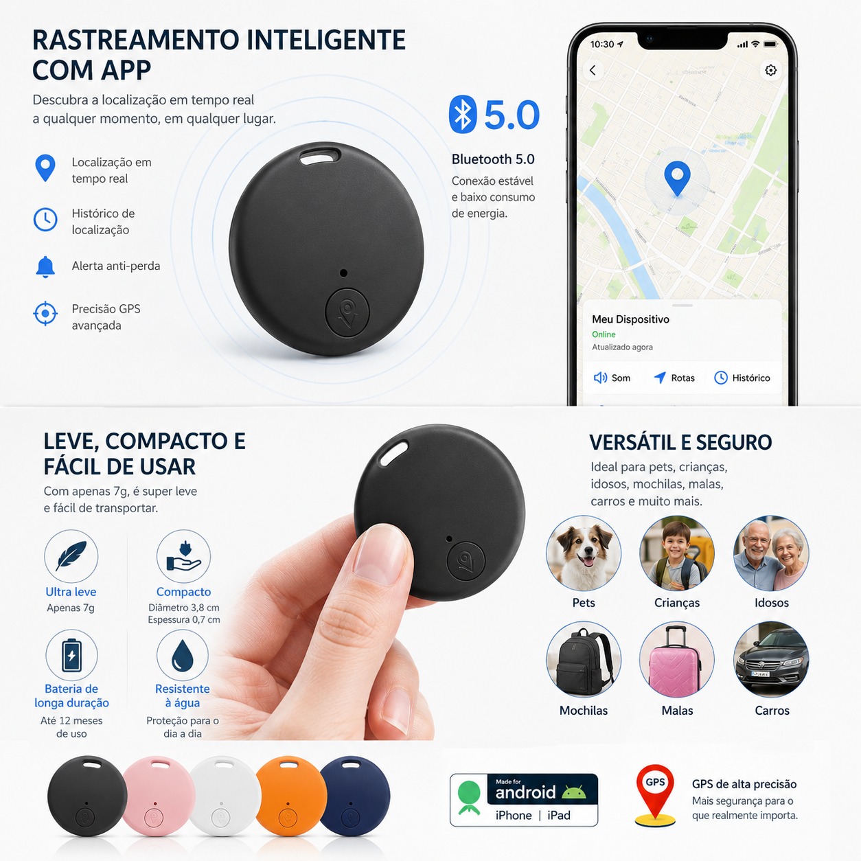 Smart GPS Tracker Bluetooth 5.0 – Mini Anti-Lost Locator Device