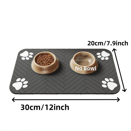 Absorbent Pet Mat with Rubber Backing, Quick-Drying and Waterproof for Food and Water Bowls.