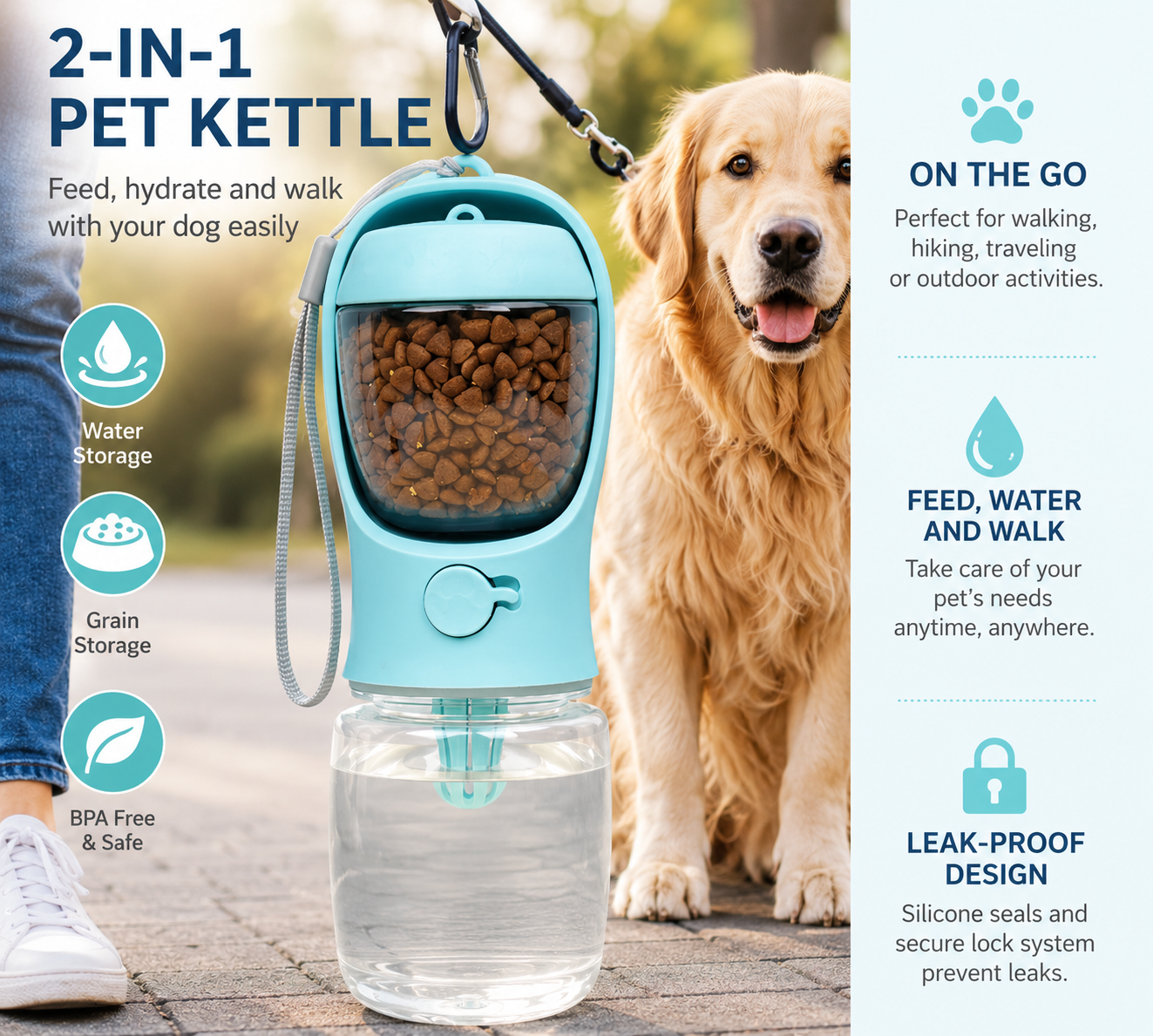 Portable Dog & Cat Water Bottle with Food Storage