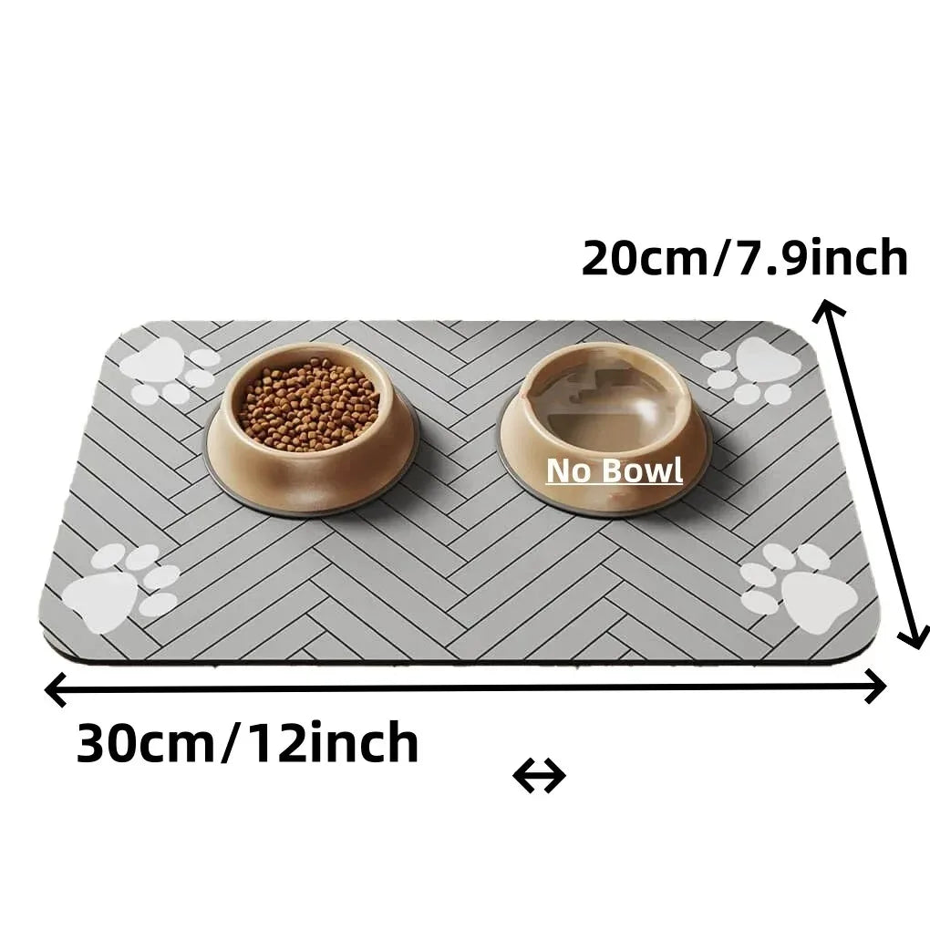 Absorbent Pet Mat with Rubber Backing, Quick-Drying and Waterproof for Food and Water Bowls.