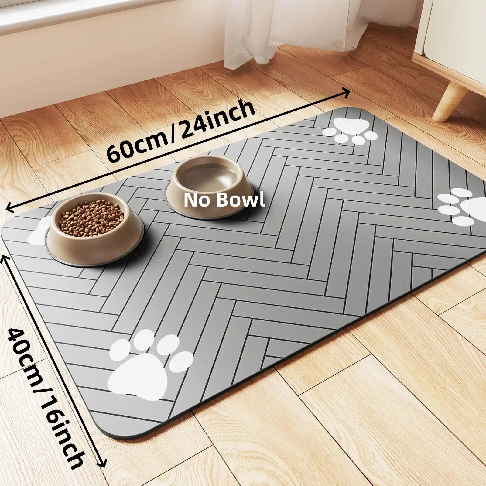 Absorbent Pet Mat with Rubber Backing, Quick-Drying and Waterproof for Food and Water Bowls.