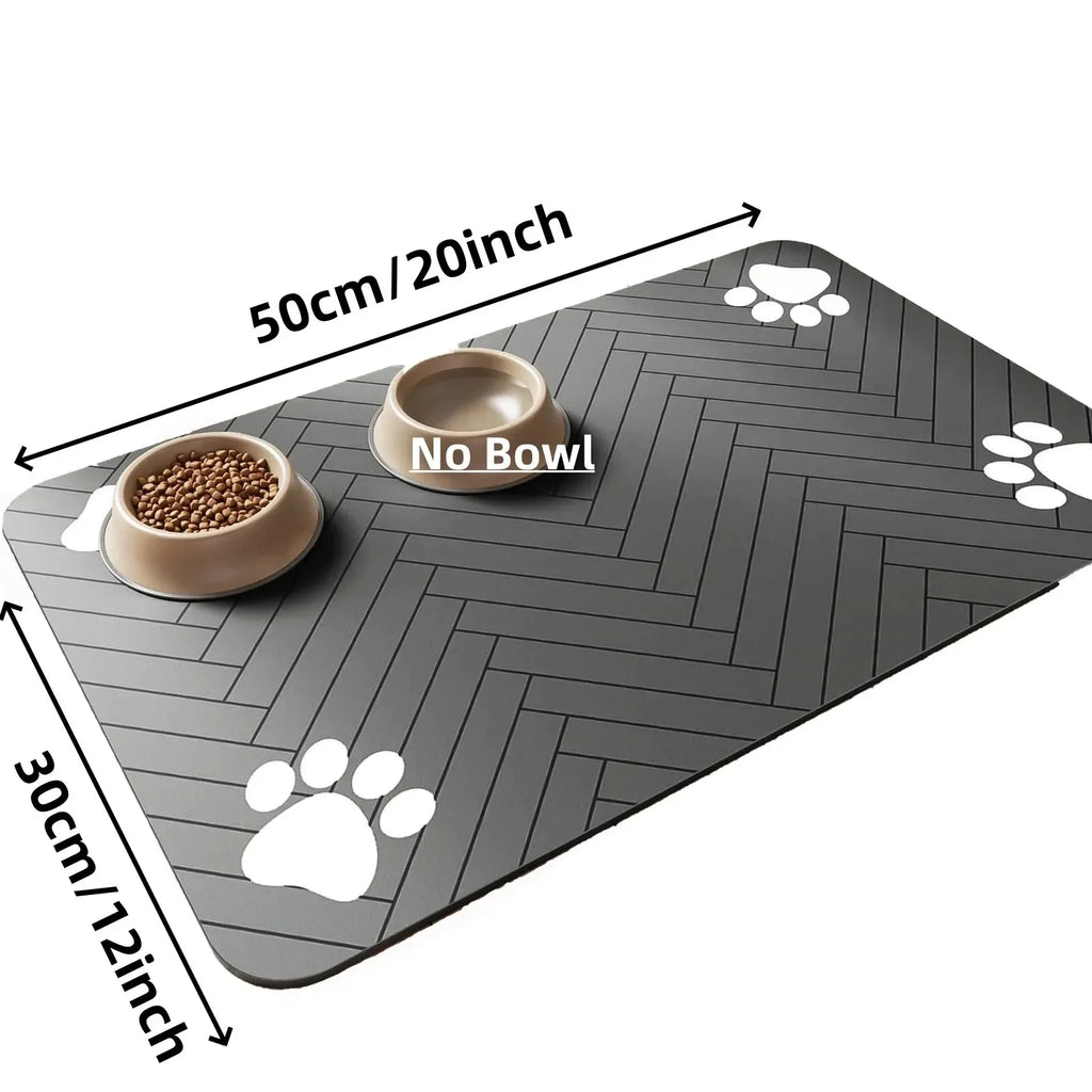 Absorbent Pet Mat with Rubber Backing, Quick-Drying and Waterproof for Food and Water Bowls.