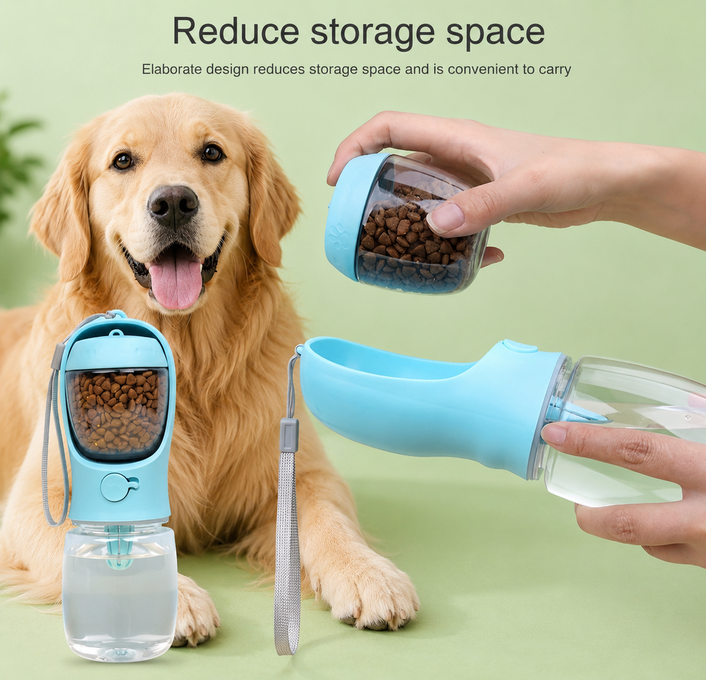 Portable Dog & Cat Water Bottle with Food Storage
