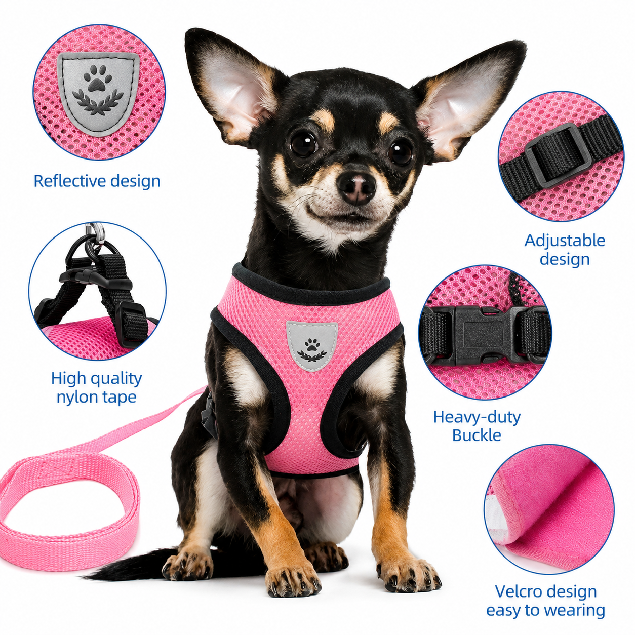 Adjustable Reflective Pet Harness with Leash