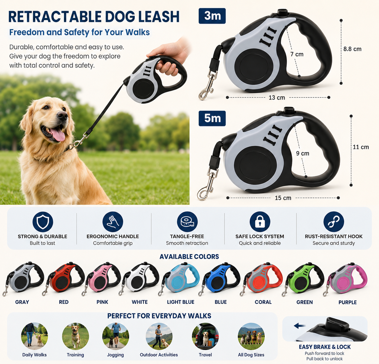 Retractable Dog Leash 3M & 5M – Safety and Freedom for Your Pet