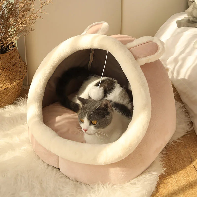Cozy Pet Cave Bed – Soft & Warm Hideaway for Cats & Small Dogs